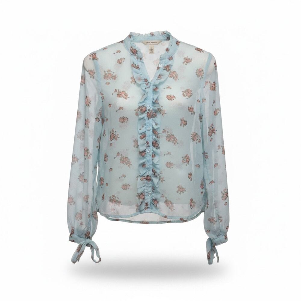 Y2K Coquette Floral Blouse – Baby Blue | Women's M